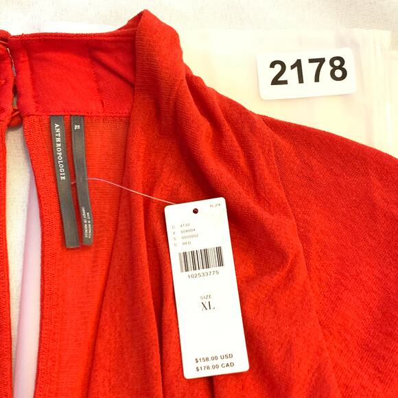 Anthropologie Womens Dress Red V-Neck Ruched Size XL Mesh Midi Fitted Pullover - Picture 16 of 16